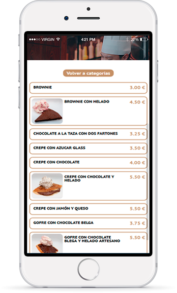 La carta de un restaurante vista en un móvil